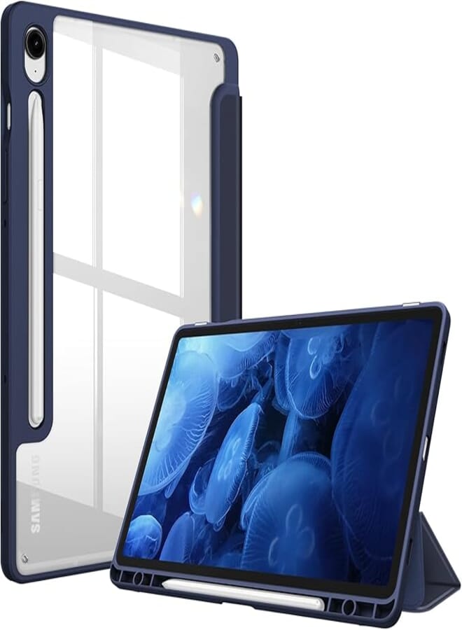 Printme Hybrid Slim Case for Samsung Galaxy Tab S9 FE 5G 10.9 Inch/Galaxy Tab S9 11 Inch 2023 with S Pen Holder, Shockproof Cover with Clear Transparent Back Shell, Auto Wake/Sleep (Blue)